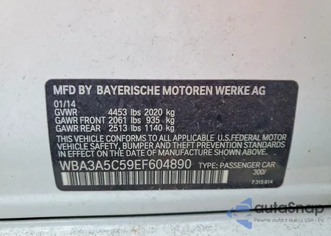 2014 BMW 328 I z USA, uszkodzony, nr VIN WBA3A5C59EF604890